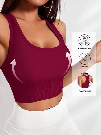Yefecy Solid Ribbed Knit Yoga Sports Bra,Shockproof Gathering No Steel Ring BH Women, Activewear