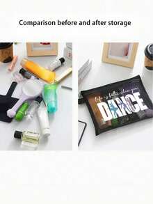 Mesh Cosmetic Bag With Dance Theme Pattern,Red Air Cushion Storage Portable Storage Bag,With The Letters "Dance" And Creative Patterns Of Dancing Girls,Makeup Bag, Skincare Bag, Travel Essentials, Dormitory Supplies, Gift For Women,Gift For Dance,Wedding Bride Gifts, Mother Gifts, Birthday Gifts,Dancers, Girls, Women Storage Bag, Gifts For Friends And Dance Teacher, Bathroom Storage,Lip Oil And Cosmetics Storage Bag.