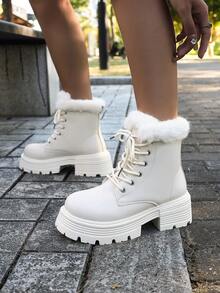 Botas con cremallera lateral y tacón grueso para mujer, nuevas para otoño/invierno 2025, con estilo británico retro y forro de algodón añadido