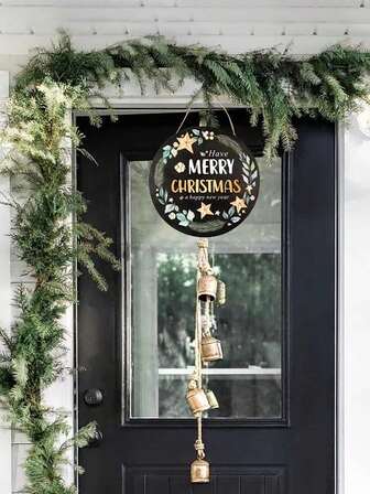 1 件圆形木质装饰挂牌、节日派对家居门牌、圣诞木花环、庭院花园农舍墙壁装饰