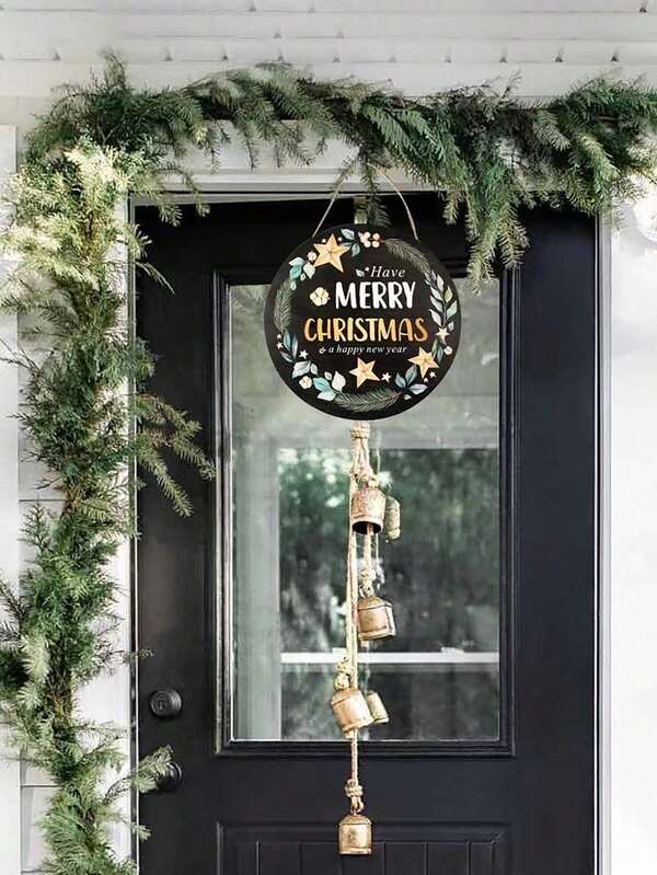 1pc Circular Wooden Decorative Hanging Plaque, Holiday Party Home Door Sign, Christmas Wooden Wreath, Yard Garden Farmhouse Wall Decor