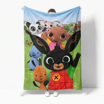 Bing Rabbit Cartoon Pattern Plush Blanket, Cute Cartoon Style, Soft And Comfortable Fleece Blanket, Lightweight And Soft Printed Fleece Blanket, Suitable For Sofa, Bed, Office, Travel, Camping Chair And Warm Fuzzy Blanket