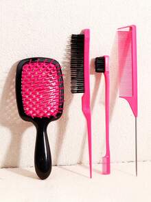 4pcs Hair Comb Set - Hollow Dry Wet Comb, Side Split Comb, Knotting Comb, Small Toothed Comb, Suitable For All Hair Qualities, Salon Grade Tool