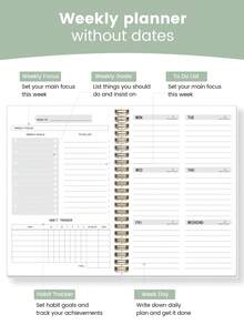 1 PIEZA Planificador semanal TDAH - Planificador semanal sin fecha de 52 semanas con prioridades semanales, cuadros de motivación, seguimiento de hábitos y notas enfocadas, útiles escolares perfectos, accesorios de escritorio de oficina, regalos de Halloween