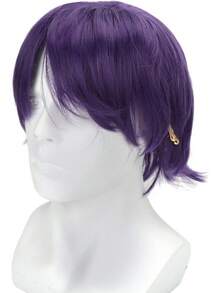 Peluca de Cosplay Morada para Hombres, Peluca Corta de Anime Masculino para Todos los Días, Peluca de de Cosplay para de Disfraces de Halloween, Peluca Sintética Resistente Al Calor Natu - 1 - Ver 10