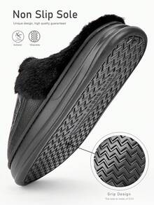 Pmoiste 男士厚底 PU 记忆海绵拖鞋，女士室内鞋，女士冬季拖鞋，男士保暖舒适拖鞋