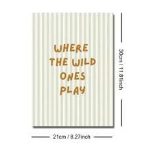 1 幅带框/无框《Where The Wild Ones Play》儿童房名言海报条纹印刷波西米亚风格婴儿儿童房墙壁艺术帆布印刷极简主义美学装饰画，适用于儿童房、游戏室、客厅、卧室、现代家居装饰 - 彩色 - 查看 9