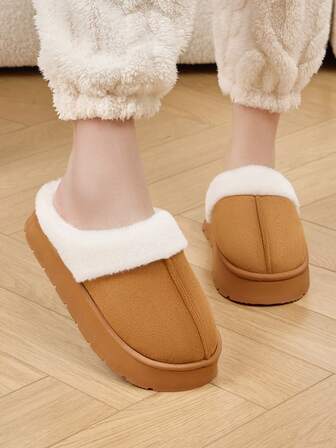 Women's Slippers, Thick Sole Flat Suede Sheepskin Lined Winter Shoes: Warm, Comfortable, Thick Sole Snow Boots, Casual Style For Women