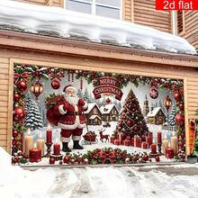 1pc Large Christmas Garage Door Banner, Made Of Polyester, Featuring Santa Claus & Christmas Tree Pattern In Snowy Scene, Vibrant Colors, Durable & Suitable For Christmas Eve, New Year Party Wall Decor - Light Grey - View 3
