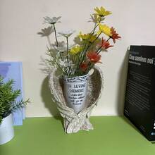 1 قطعة إناء بتصميم أجنحة الملاك مع قاعدة، ديكور للقبر، هدية تذكارية للأحباء الراحلين، مناسب للمقبرة والحديقة والمروج - يمكن وضع الزهور الطبيعية أو الاصطناعية فيه