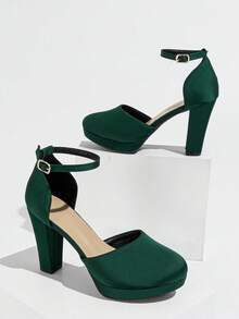 Tacones altos de plataforma para mujer, punta redonda, tacón grueso/delgado, color verde, tacones altos adecuados para fiestas, compras, vacaciones, moda, elegante - Verde - Ver 5