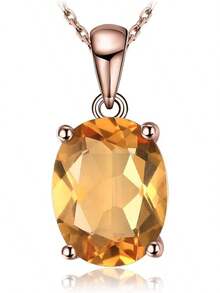 3-2 1,7 ct ovale Halskette aus natürlichem Citrin, Roségoldplatte