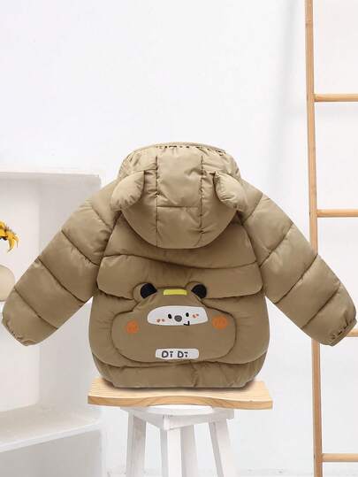 New Lightweight Warm Parka Jacket, Khaki Print, Cold-Proof Coat, Baby BoyGirls Autumn/Winter Outerwear