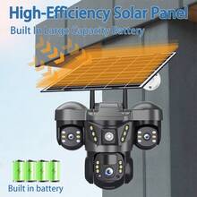 15MP Wifi 太阳能摄像机 4G SIM 卡户外三屏 IP 摄像机 PIR 夜视 CCTV 家庭安全监控 V380 Pro 摄像机 - 黑色 - 查看 3