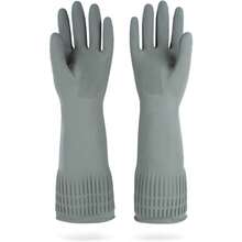Reusable Rubber Cleaning Gloves, Non-Slip Dishwashing And Household Gloves (1 Pair) - Gray - View 1
