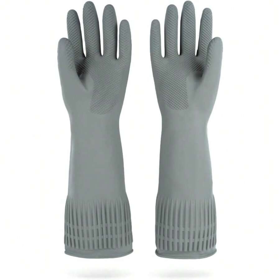Reusable Rubber Cleaning Gloves, Non-Slip Dishwashing And Household Gloves (1 Pair) - Gray - View 1