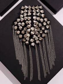 1 件独特设计时尚个性化精致时尚银色尖刺流苏肩章配饰男士适合日常商务通勤 - 彩色 - 查看 3