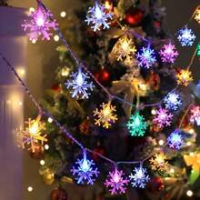 1 件 1.5M10LED/3M20LED/6M40LED 圣诞雪花电池盒灯串，不含电池，圣诞气氛装饰，适用于节日、圣诞树、派对、客厅、卧室、房间、阳台装饰 - 電池盒雪花燈串 - 查看 3
