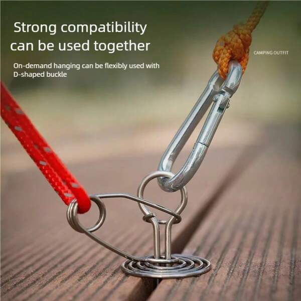 Fivela de mola de torção para barraca de acampamento, fivela de corda de vinho, prego de espinha de peixe, acessórios para barraca de escalada e caminhada