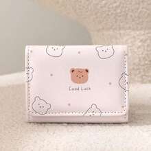 Cartoon Bear Short Wallet, Tri-Fold Student Printed Coin Purse, Cartoon Coin Pouch Card Holder - Multicolor - View 7