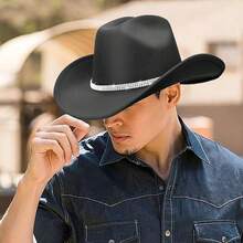 Classic Western Felt Cowboy Hat With Wide Brim For Outdoor Use - 1 Paket Gaya 7: Hitam Berkilau - View 3