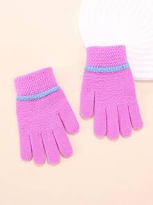 2双儿童针织保暖手套，防风防寒户外骑行提花手套