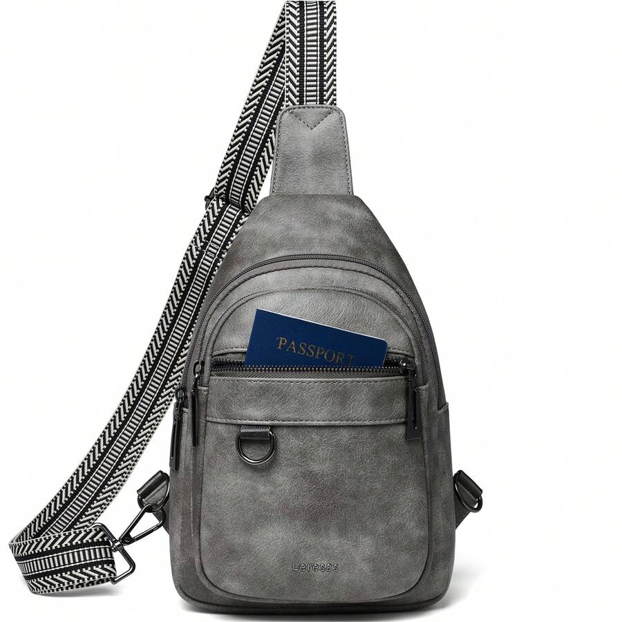 Sling Bag For Women Men Vegan Leather Crossbody Bags Fanny Pack Purse Backpack Over Shoulder Bag Travel Anti Theft,Vacation Essentials&Back-To-School Essentials - 深灰色 - 查看 1