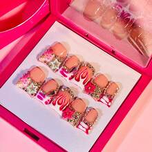 NailLuxe 10 PCS Handmade Duckbill Press - On Nails | SweetStarGlam With Acrylic Star Rhinestones, Swirl Patterns & Crystal Accents - Red and White - View 1