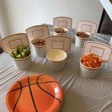 12 pahare de hârtie pentru gustări cu tematică de baschet - Pahare de hârtie de unică folosință în tematică de baschet, perfecte pentru decorațiuni de petrecere cu tematică de baschet, cadouri de ziua de naștere, pentru gustări și alimente mici. Pahare convenabile de unică folosință adaugă o atmosferă sportivă plină de viață petrecerilor cu tematică de baschet. - Multicolor - Vizualizare 10