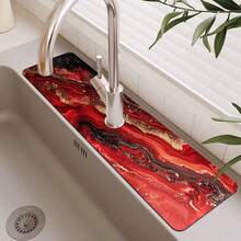 1 miếng lót thoát nước bồn rửa họa tiết bãi biển màu đỏ nghệ thuật, miếng lót vòi nước nhà bếp/phòng tắm chống trượt bằng đất tảo cát và cao su khô nhanh, thấm hút độ ẩm, miếng lót thoát nước bằng silicon chống trượt bằng bùn tảo cát, miếng lót thoát nước nhà bếp gia dụng, miếng bảo vệ bồn rửa mặt, phù hợp với mọi loại vòi nước trong phòng tắm và nhà bếp. - Nhiều màu - Xem 14