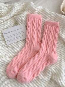 1 Đôi tất đi trong nhà mềm mại, dày dặn, màu trơn, ấm áp, dài đến bắp chân, mùa thu/đông dành cho nữ - trắng - Xem 6