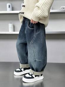 Young Boys' Loose Fit Thermal Lined Thick Denim Jeans, Suitable For Casual, School, Outdoor Wear In Autumn/Winter - Blue - View 6