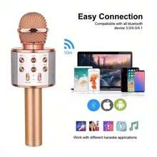 Microfone Ws 858 Karaokê Bluetooth Efeito Voz Modo Gravação  Função Selfie - Pink - Visão 5