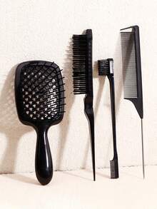 4pcs Hair Comb Set - Hollow Dry Wet Comb, Side Split Comb, Knotting Comb, Small Toothed Comb, Suitable For All Hair Qualities, Salon Grade Tool