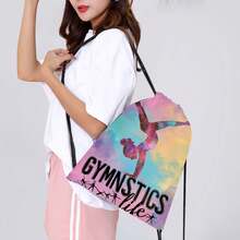 Mochila con tema de gimnasia y ballet - Mochila de cuerdas de doble cara, bolsa de gimnasia con lema de gimnasia, bolsa plegable de estilo bohemio con cordón, perfecta para clase de ballet, práctica de danza, escuela, viaje - Diseño rosa/azul/morado/negro, lavable a máquina, regalo ideal para bailarines. Bolsa deportiva de 16 "x 13" para deportes, fitness, ejercicio, bolsa de viaje de gran capacidad para vacaciones, para mujeres y hombres, bolsa de yoga esencial para viajes