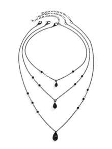 3pcs/Set Gothic Style Personalized Sweet And Cool Dark Rhinestone Black Blood Drop Tassel Necklace Choker For Women, Halloween Party Accessories, Halloween Gift For Friends - Black - View 6