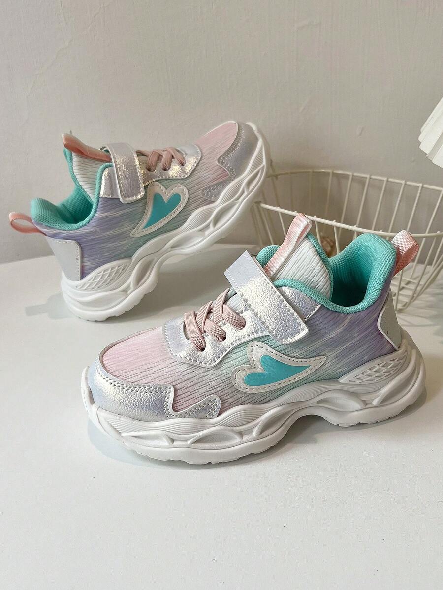 1 Pair Comfortable Soft Casual Lightweight Hook & Loop Cute Heart Breathable Woven Band Children Sports Shoes, Suitable For Various Festivals And All Seasons