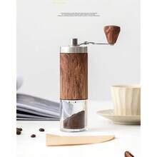 1pc In-Stock Manual Coffee Grinder With Wood Grain, Portable Hand Cranked Coffee Bean Mill Back To School