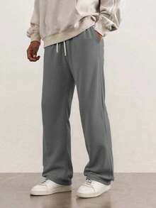 Pantalones jogger casuales de hombre de unicolor, ligeros y transpirables de punto de poliéster, pantalones esenciales de estilo novio para ejercicio al aire libre y baloncesto, primavera - Gris Oscuro - Ver 4
