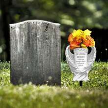 1 قطعة إناء بتصميم أجنحة الملاك مع قاعدة، ديكور للقبر، هدية تذكارية للأحباء الراحلين، مناسب للمقبرة والحديقة والمروج - يمكن وضع الزهور الطبيعية أو الاصطناعية فيه