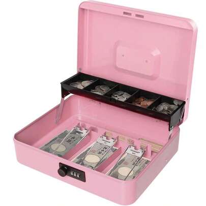 手提げ金庫 ダイヤル式 Beemyi 会計用コインケース 紙幣整理 キャッシュメイト オフィス ミニ金庫 貯金箱 スチール製 3つスプリングクリップ 盗難防止 約W30×D24×H9cm