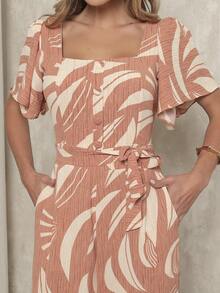 Long Jumpsuit Thermal Print All-Over Print Polyester Embroidery With Belt Buttons Shipping Zipper Birthday Party Dating Spring Summer - Champagne - Visa 5