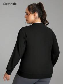 1 pieza Sudadera de manga larga talla grande, parte superior de punto waffle casual deportiva con bloques de color y cuello redondo, ligera y suave con ajuste holgado, para otoño invierno gimnasio yoga diario, sudadera deportiva para mujer