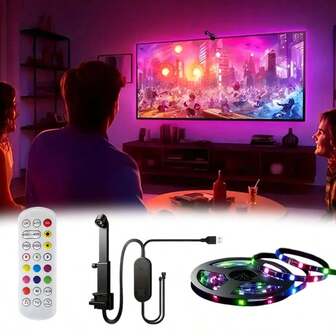 1pc 9.84ft/16.4ft LED RGBIC TV Backlight Strip With AR Color Sensor - Suitable For 35-80" Screens, USB Powered, 24-Button Remote Control, Dimmable And Color Changing