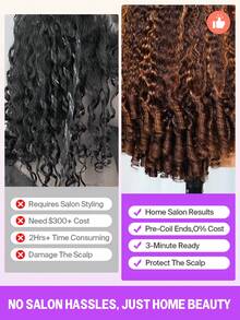 MEGALOOK Dark Brown With Highlights Jerry Curly With Finger Coil Ends - 13x6 Three-Go™ Glueless Wigs Drawstring Cap 100% Human Hair Ear-To-Ear Lace Front Wig Pre-Cut Lace Glueless Wig Natural Hairline Curly Wig - S4/30 - View 5
