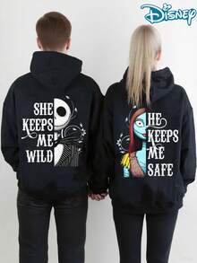 Disney 2025 Disney Halloween - Christmas Eve Nightmare Jack And Sally Couple Hoodies - Loose-Fit, Front Pocket Casual Wear, Suitable For Both Men And Women.