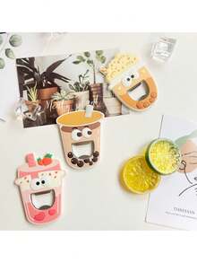 1 buc deschizător de sticle de bere din cauciuc moale, drăguț, - Gadget de bucătărie de vară, deschizător de sticle magnetic pentru frigider, ceașcă de ceai cu lapte