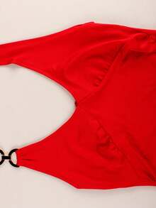 Inmen 娇小夏季节日两件套女士套装露背红色上衣搭配长裤俱乐部服装女士性感 - 紅色 - 查看 5