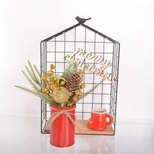 1pc Christmas Centerpiece Decor, Featuring Artificial Holly, Red Berries, Pine Cones, Assorted Christmas Ornaments, Glitter Balls, Country Style Planter Home Decor Christmas Decorations Room Decor Winter