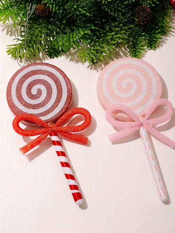 Weihnachtsdekoration - Rote Lutscher Ornamente, rosa Fliege Künstliche Süßigkeiten, Geschenke für Kinder, bunte Süßigkeiten Weihnachtsdekoration, Winterraum Dekoration